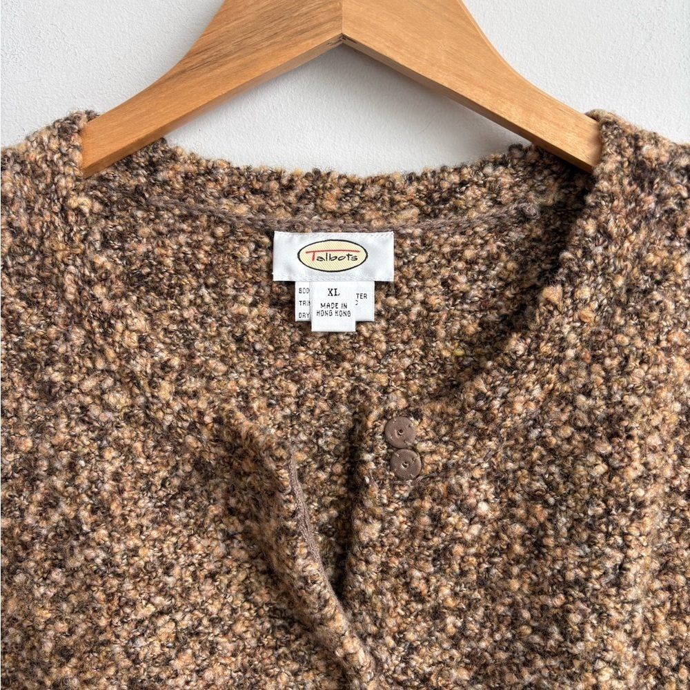 Vintage Talbots Wool Blend Bouclé Sweater Jacket Made in Hong Kong Brown XL - Picture 4 of 9